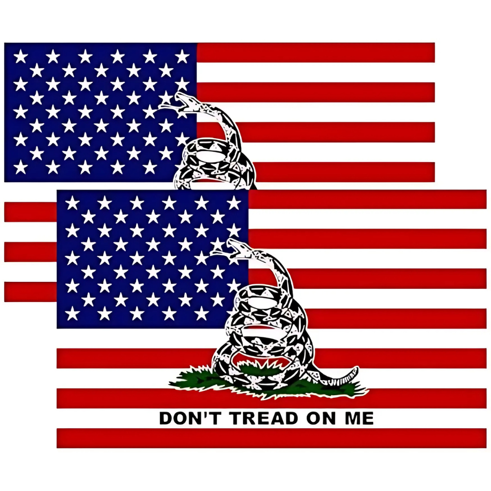 Historic Coiled Snake Printed Flag With Bold Emblem flying on outdoor flagpole