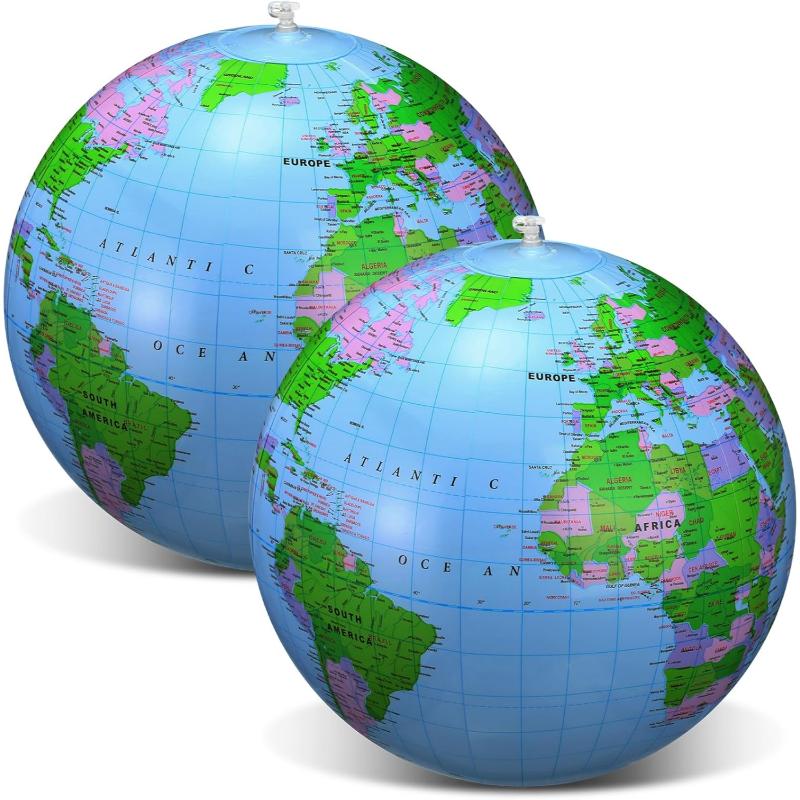Inflatable World Globe Set For Learning And Activities flying on outdoor flagpole