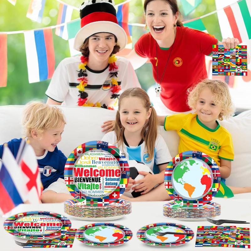 International Flags Party Plates And Napkins Set with brass grommet hardware detail