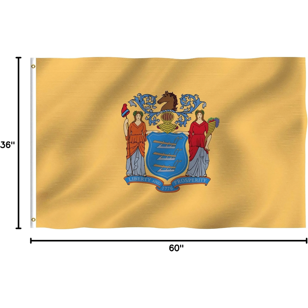 New Jersey State Flag With Metal Grommets For Display flying on outdoor flagpole