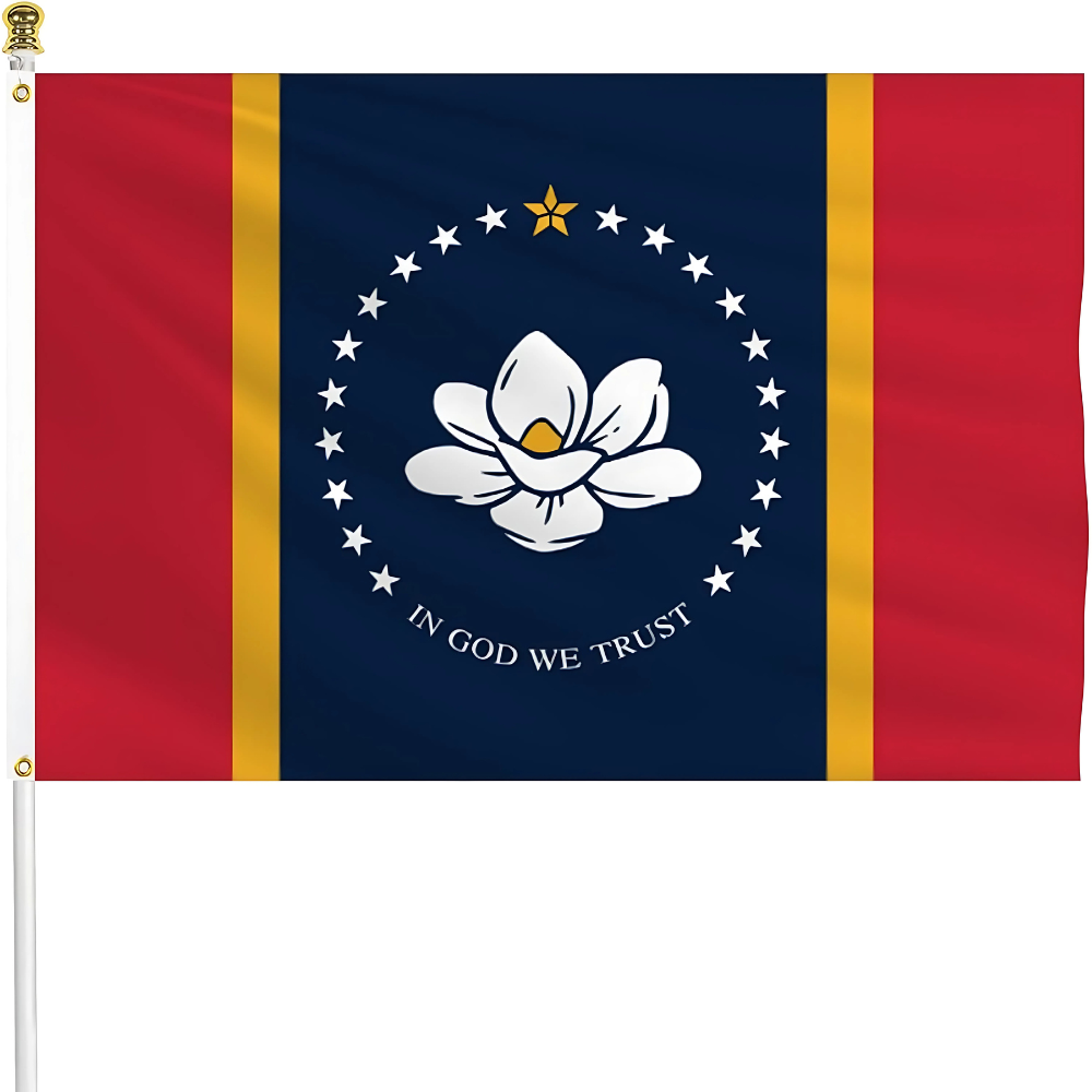 Mississippi State Flag With Magnolia And Star Circle - front view on white background