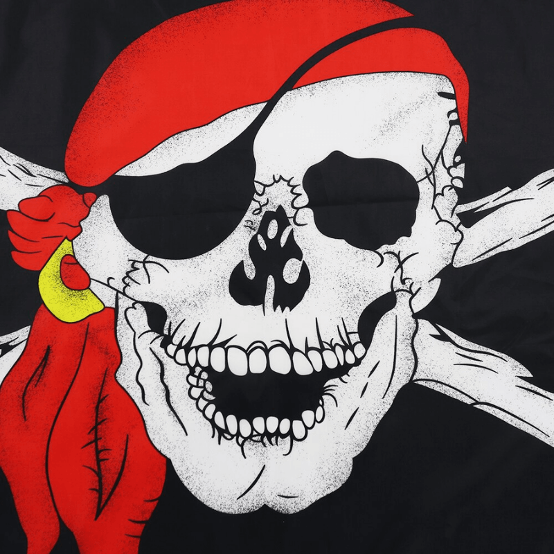 Jolly Roger Pirate Flag Banner With Red Headscarf hanging banner display