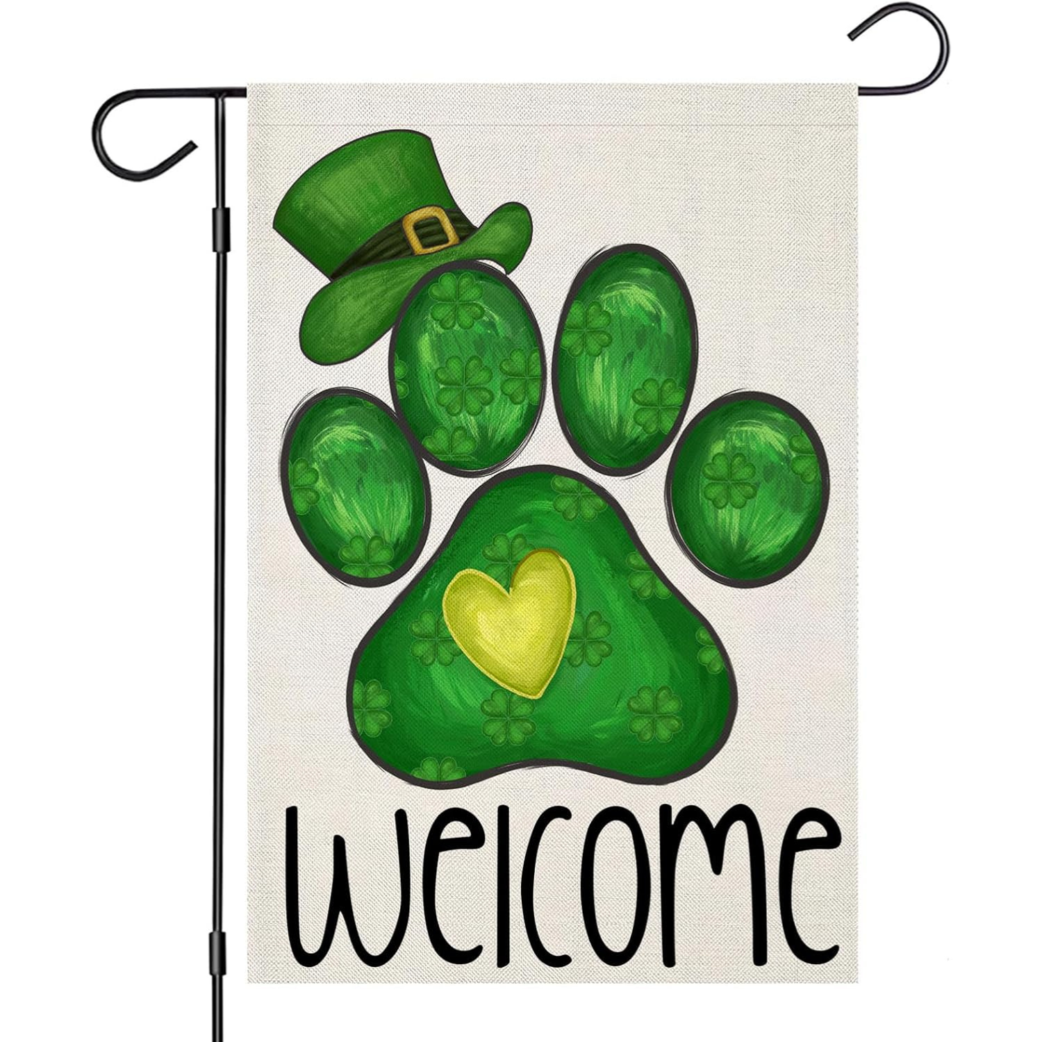 St Patricks Day Paw Print Garden Flag For Outdoor Decoration-Globe Flags