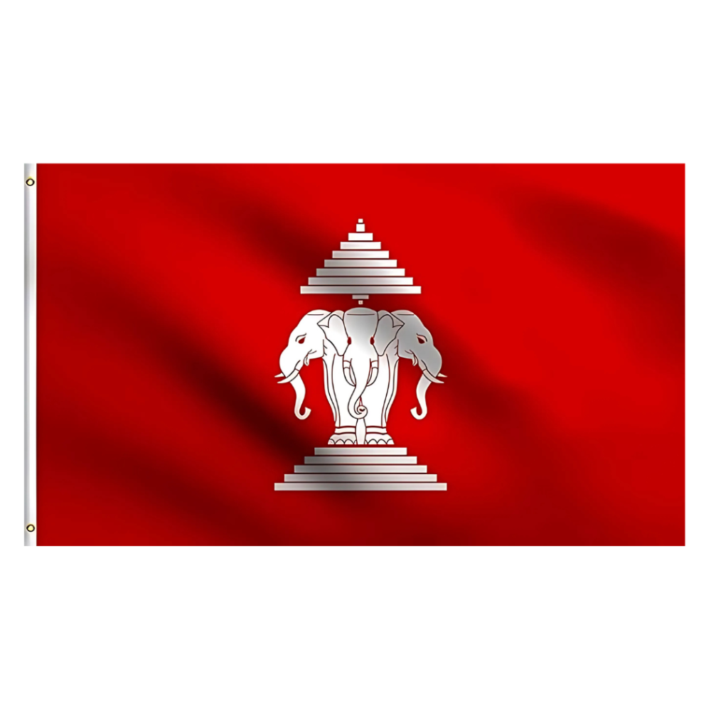 Historic Three Headed Elephant Themed Flag - front view on white background