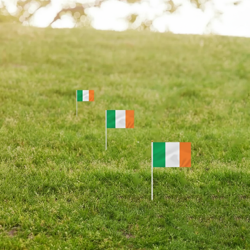 10 Pieces Of Official FIFA 2026 Ireland Mini Flags with brass grommet hardware detail