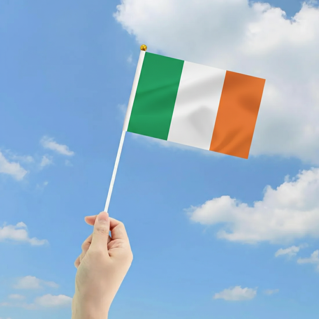 10 Pieces Of Official FIFA 2026 Ireland Mini Flags close-up showing fabric texture and vivid colors