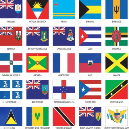 Caribbean Islands Flag Set – 25 Country Mini Flags for Display-Globe Flags