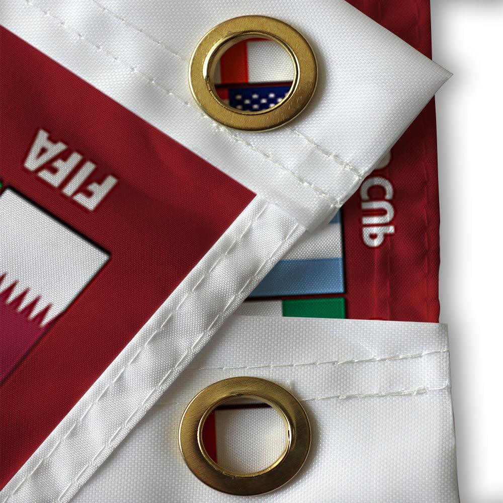 2022 Qatar World Cup Flag - brass grommets and reinforced edge detail