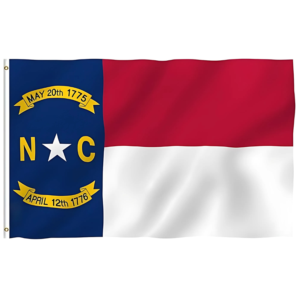 North Carolina State Flag With Fade Resistant Fabric - front view on white background