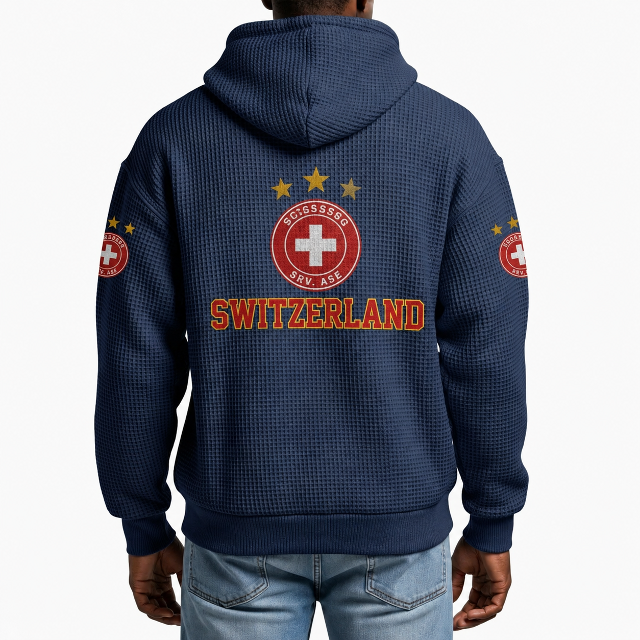 FIFA 2026 Switzerland Printed Waffle Quarter Zip Football Fan Hoodie