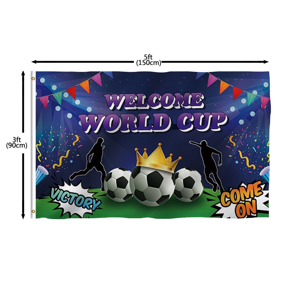 World Cup Purple Flag displayed indoors on wall mount