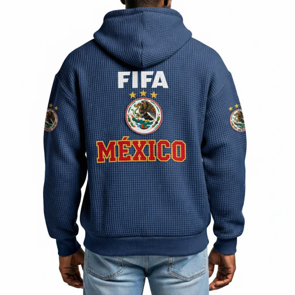 FIFA 2026 Mexico Printed Waffle Quarter Zip Football Fan Hoodie