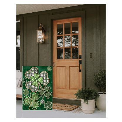 St Patricks Day Garden Flag With Shamrock And Plaid Design-Globe Flags