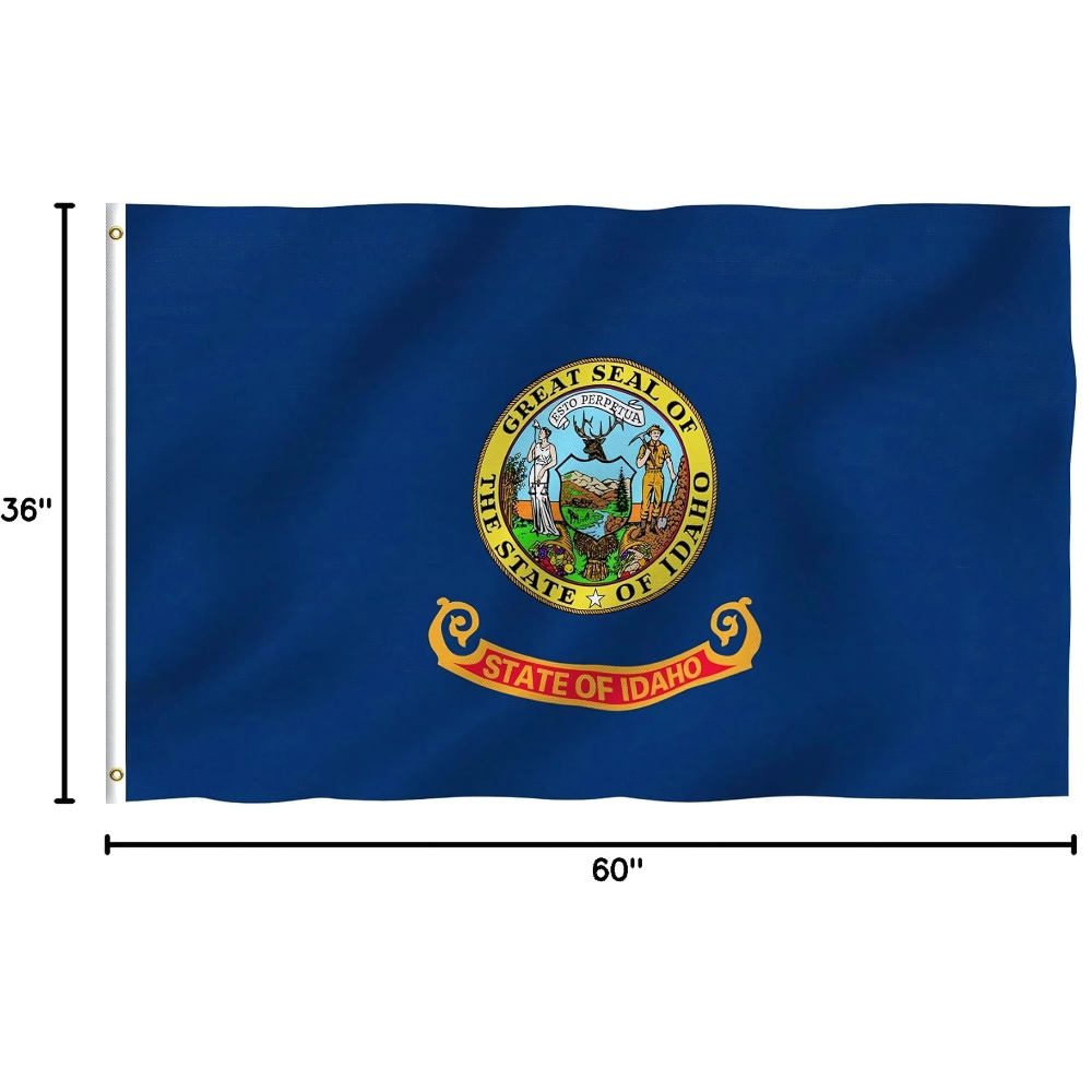 Idaho State Flag With Embroidered Seal flying on outdoor flagpole