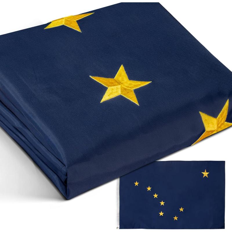 Alaska State Flag With Brass Grommets close-up showing fabric texture and vivid colors
