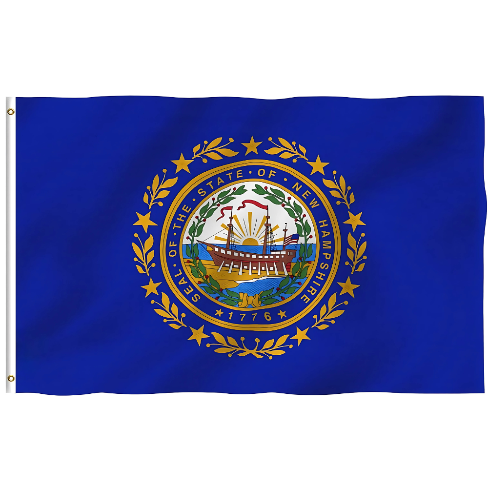 New Hampshire Flag For Indoor And Outdoor Display - front view on white background