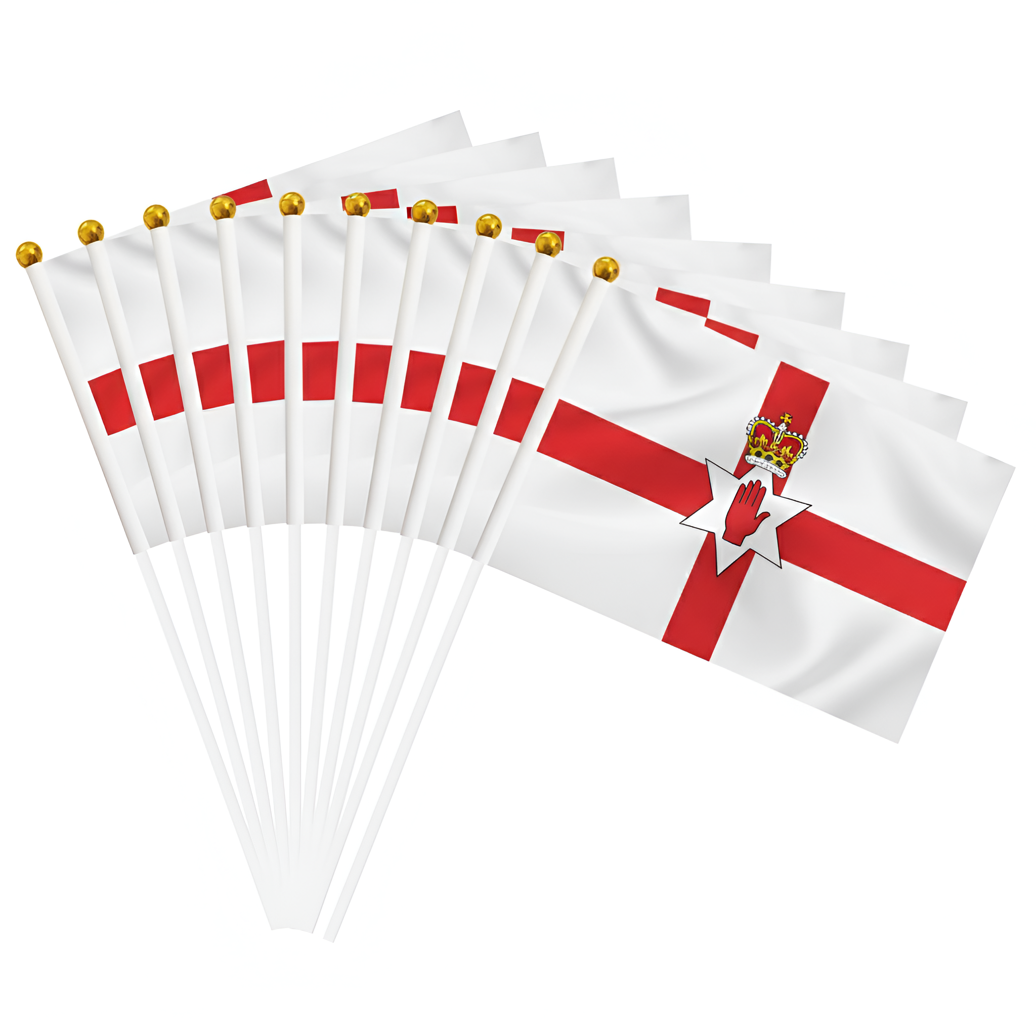 10 Pieces Of Official FIFA 2026 Northern Ireland Mini Flags flying on outdoor flagpole