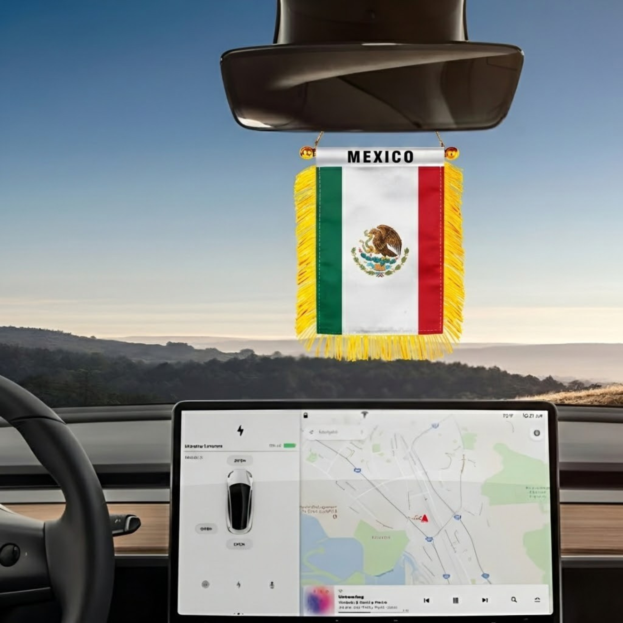 Official FIFA 2026 Mexico Car Window Mini Decorative Flag mount hardware close-up