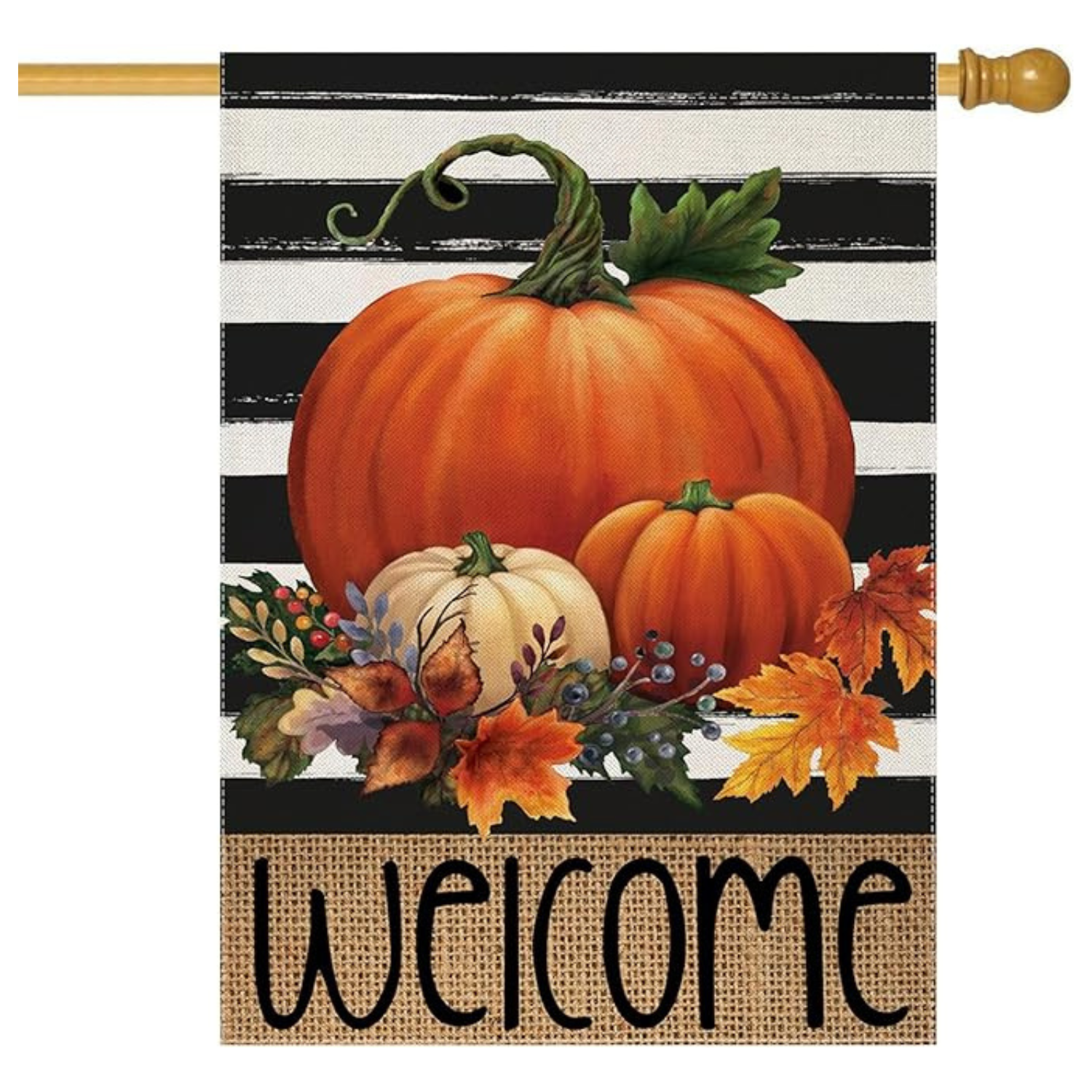 Harvest Pumpkin Garden Flag With Striped Background-Globe Flags