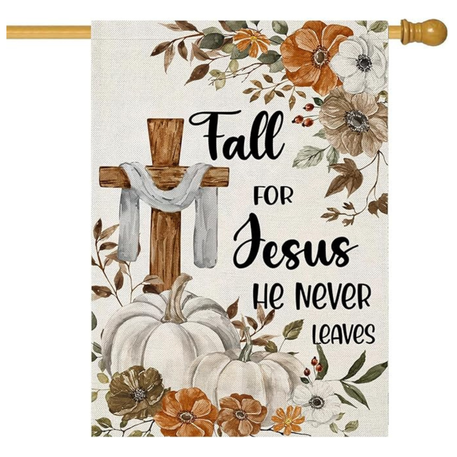 Rustic Christian Flag With Cross And Pumpkins-Globe Flags