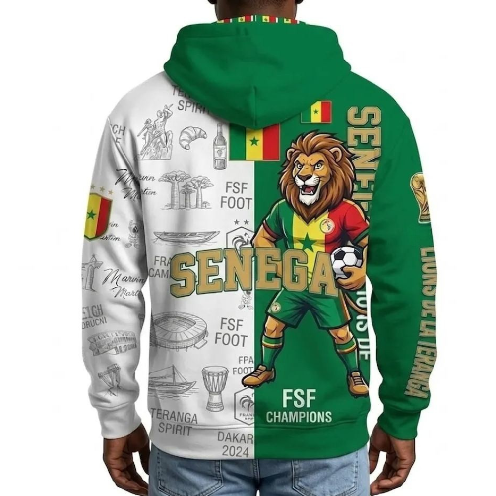 Senegal Football Themed All Over Printed Hoodie