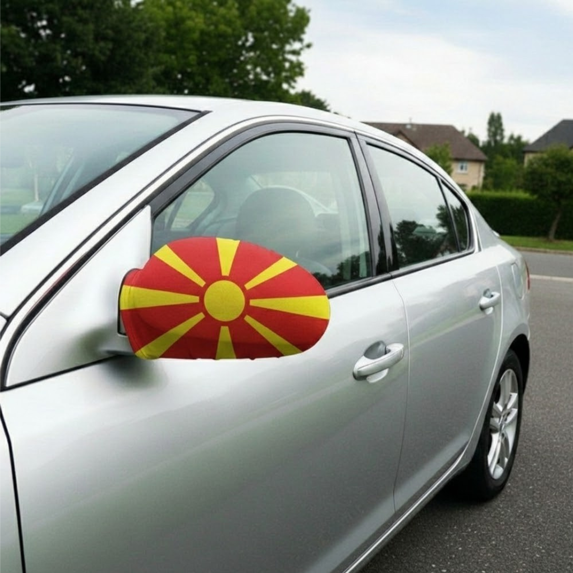 Official FIFA 2026 North Macedonia Car Mirror Flag attached to car side mirror