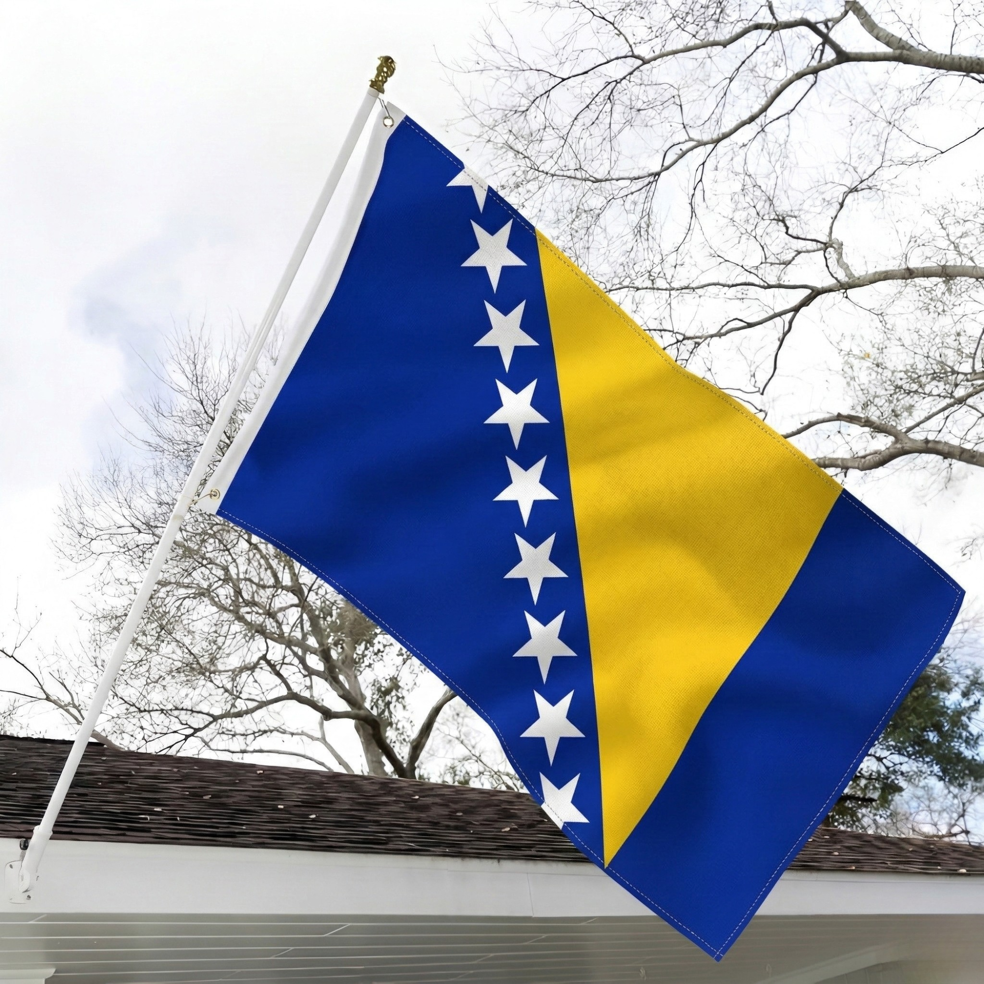 Official FIFA 2026 Bosnia and Herzegovina Flag close-up showing fabric texture and vivid colors