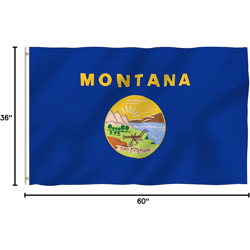 Montana State Flag With Official Seal And Reinforced Grommets flying on outdoor flagpole