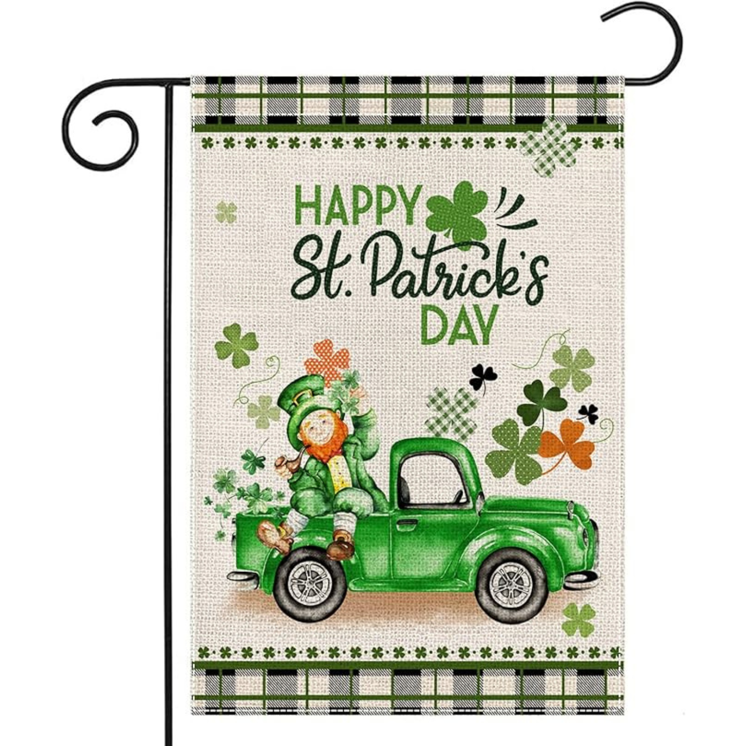 St Patricks Day Garden Flag With Truck And Shamrock Design-Globe Flags