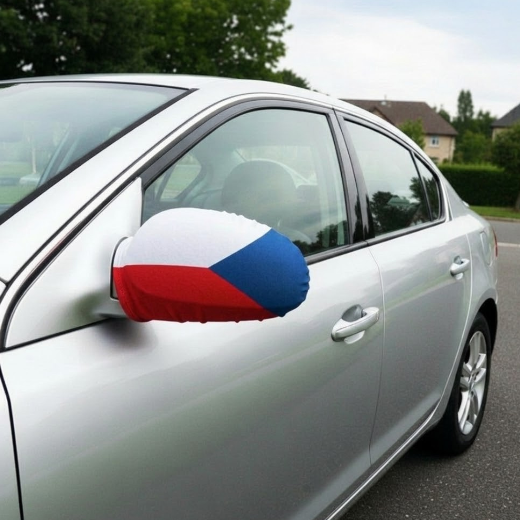Official FIFA 2026 Czech Republic Car Mirror Flag attached to car side mirror