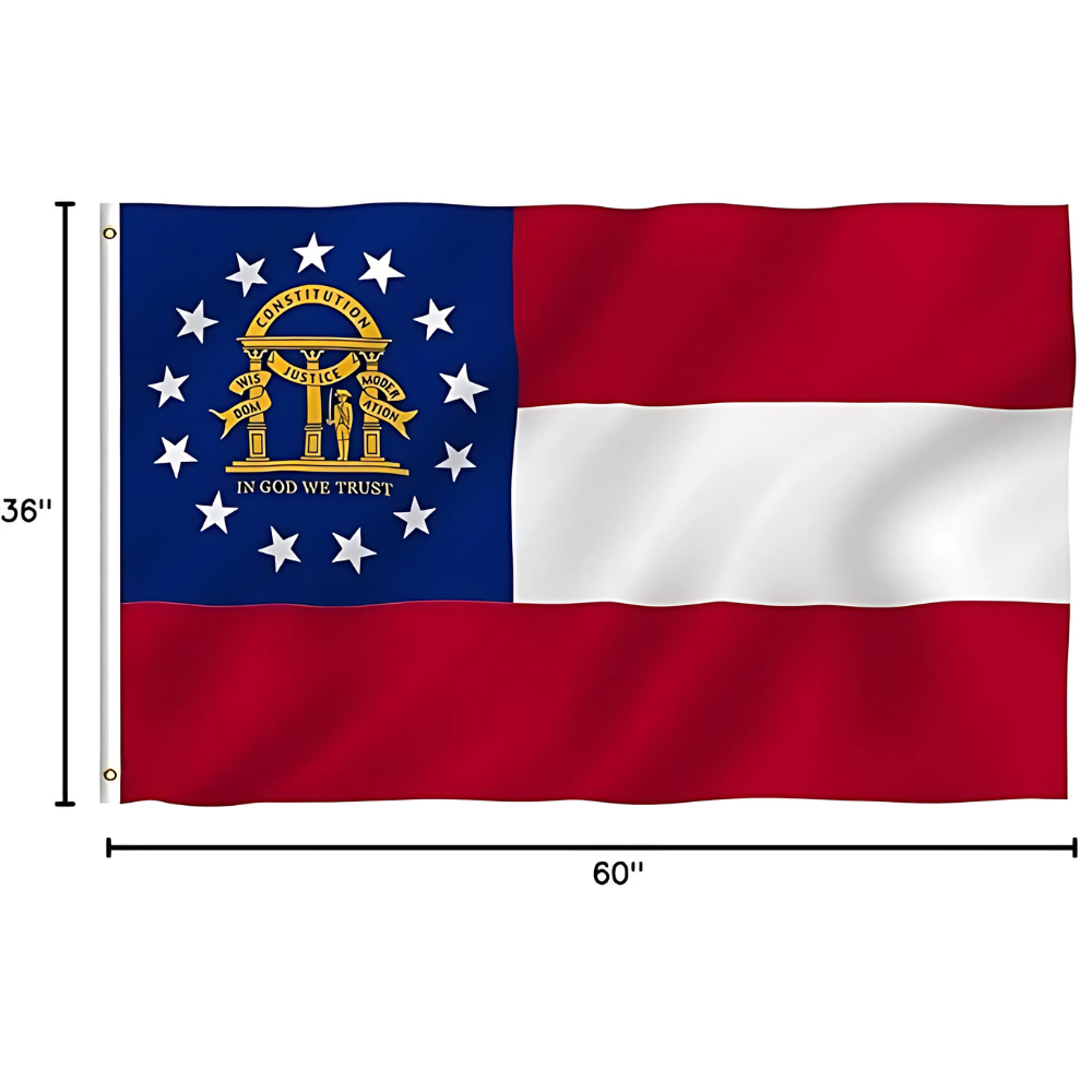 Georgia State Flag With Rust Resistant Grommets flying on outdoor flagpole