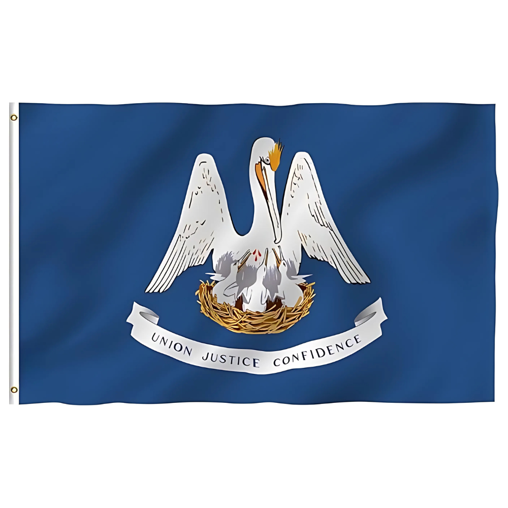 Louisiana State Flag Featuring Pelican Emblem - front view on white background