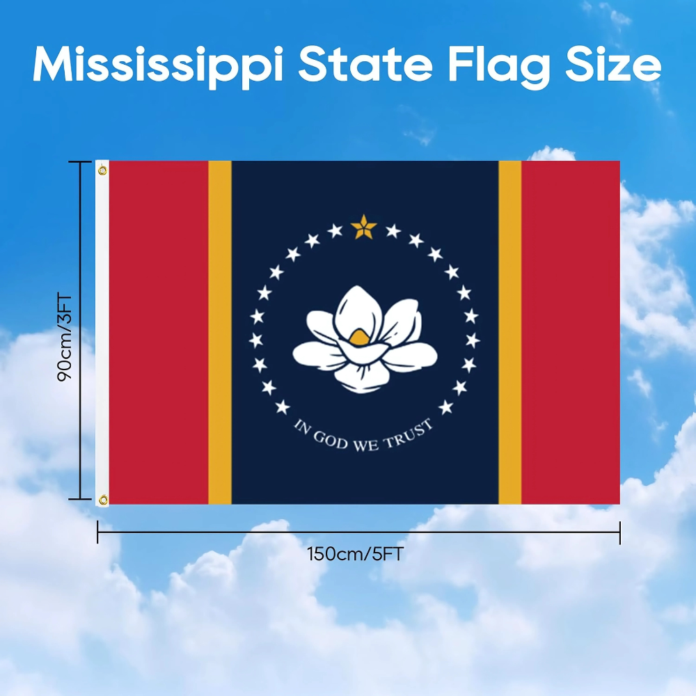 Mississippi State Flag With Magnolia And Star Circle flying on outdoor flagpole