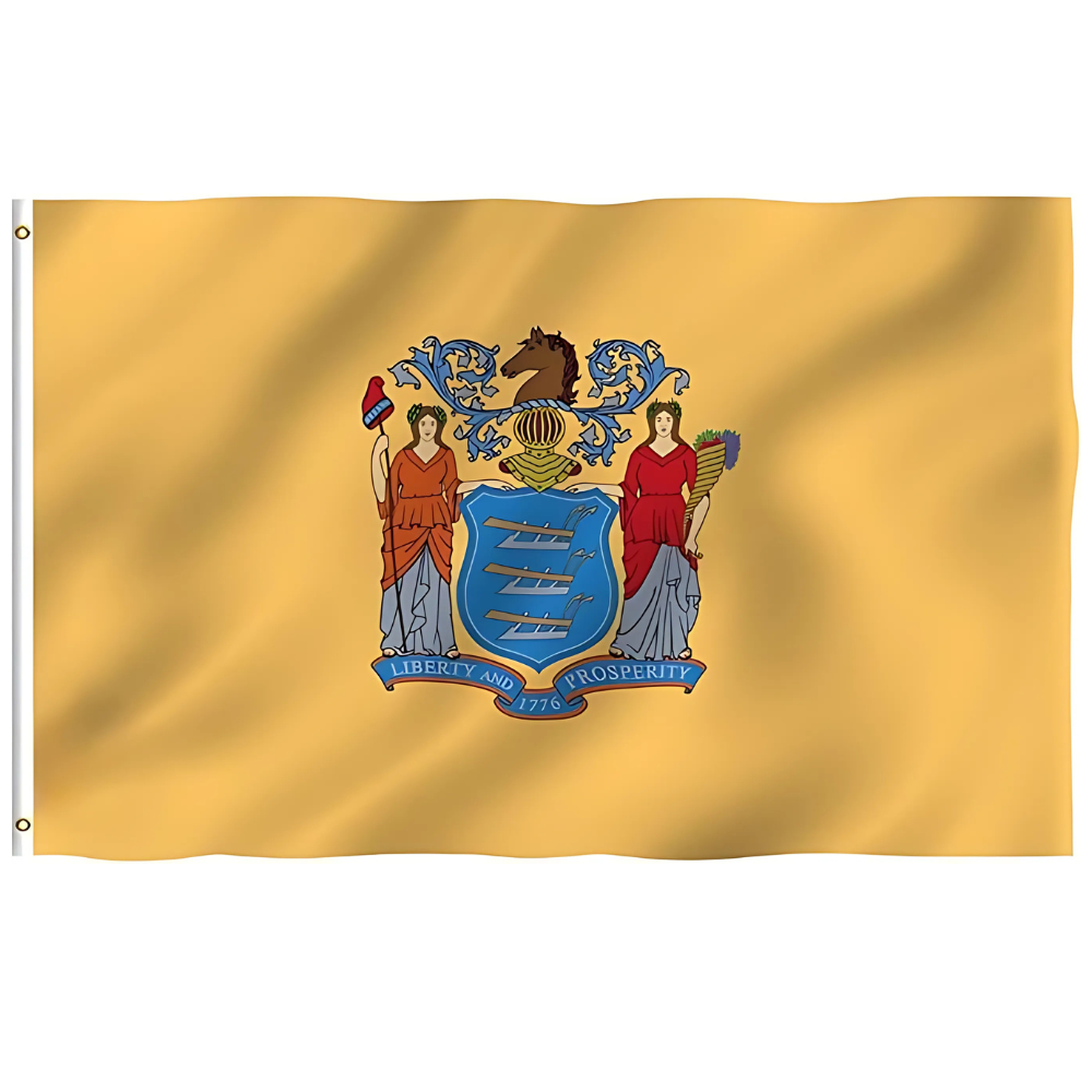 New Jersey State Flag With Metal Grommets For Display - front view on white background