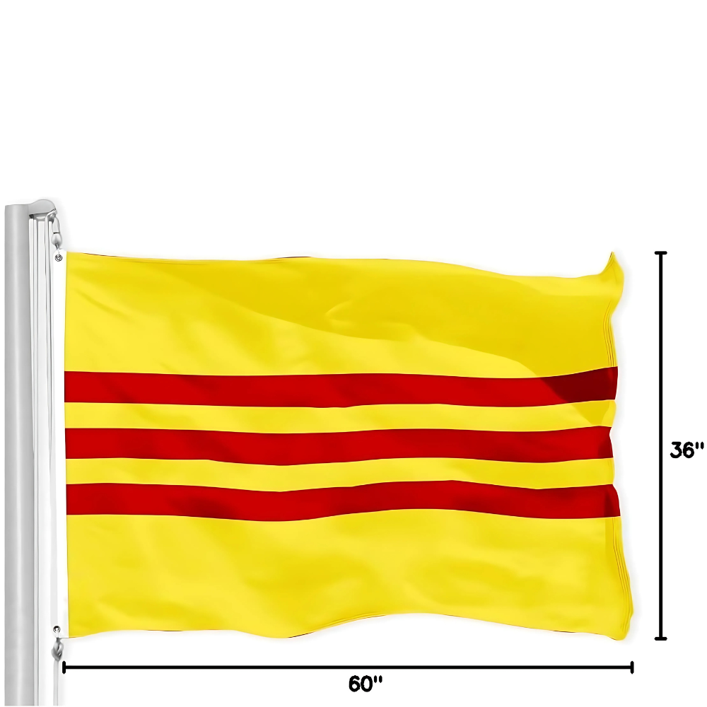 South Vietnamese Flag With Horizontal Stripe Design flying on outdoor flagpole