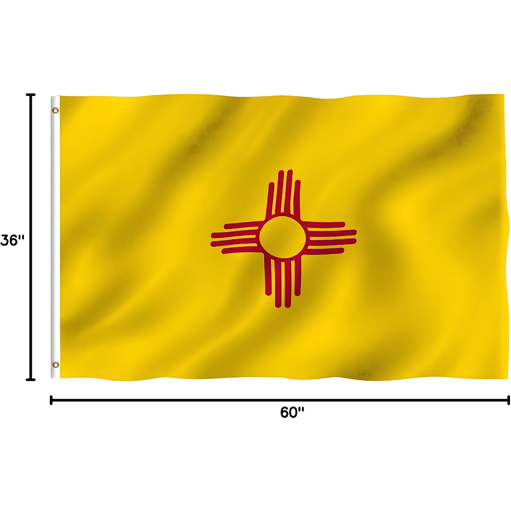 New Mexico Official Flag With Zia Sun Symbol And Metal Grommets flying on outdoor flagpole