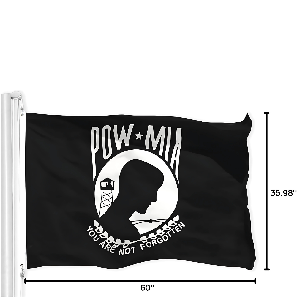 POW MIA Themed Flag With Reinforced Grommets flying on outdoor flagpole