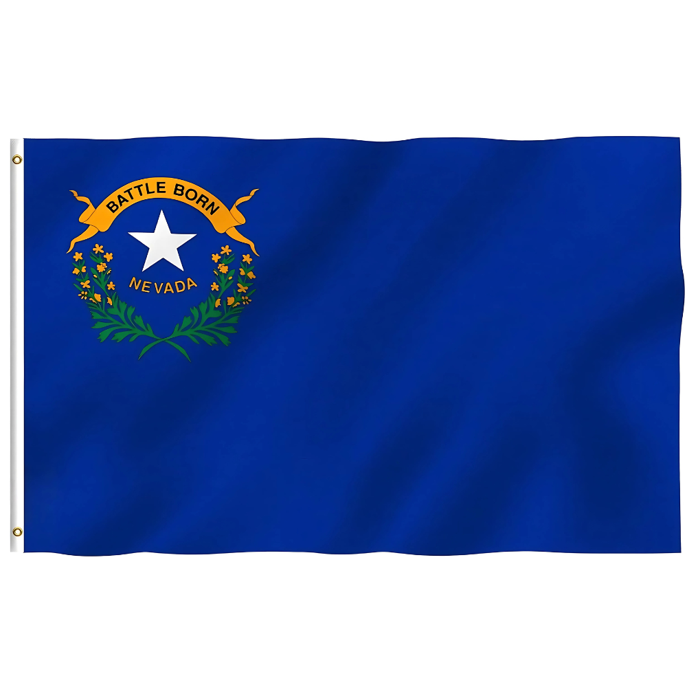 Nevada State Flag With Stitched Edges And Metal Grommets For Display - front view on white background