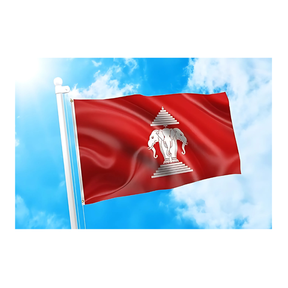 Historic Three Headed Elephant Themed Flag flying on outdoor flagpole