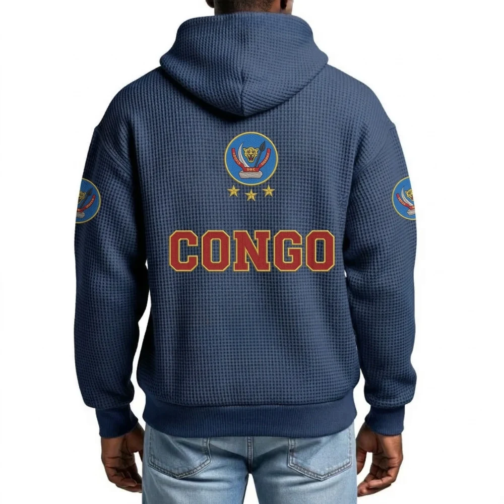 Democratic Republic of the Congo Printed Waffle Quarter Zip Football Fan Hoodie