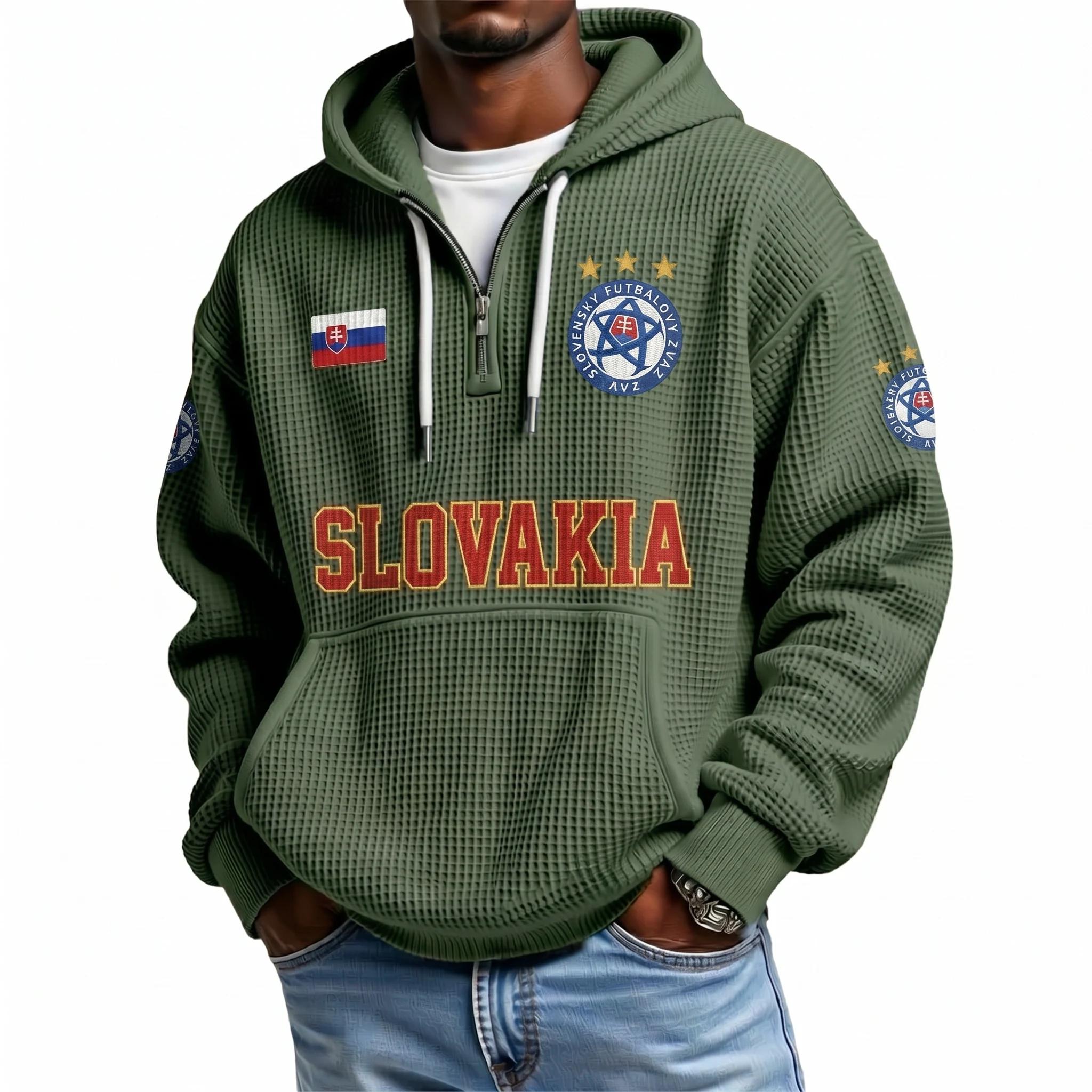Slovakia Printed Waffle Quarter Zip Football Fan Hoodie