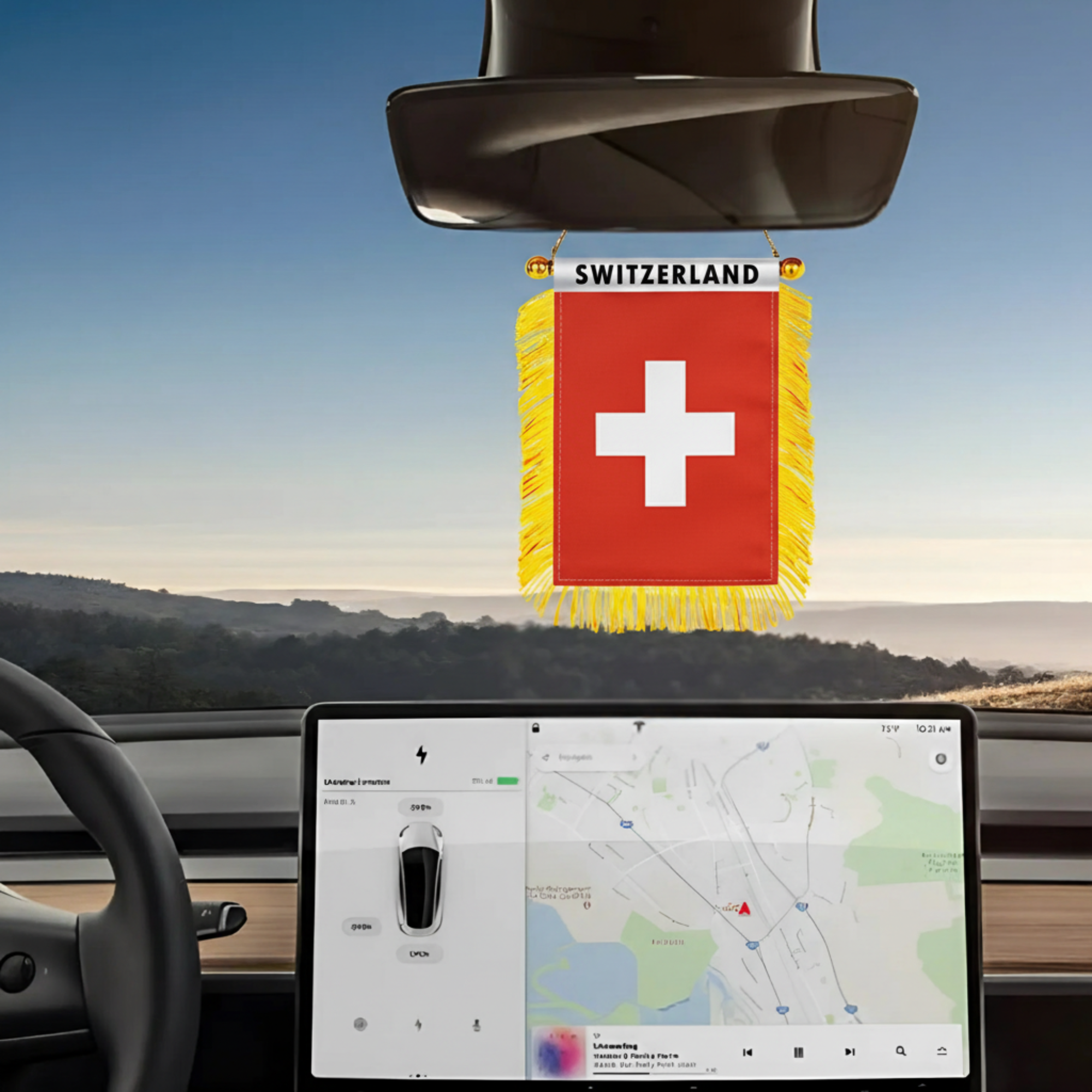 Official FIFA 2026 Switzerland Car Window Mini Decorative Flag mount hardware close-up
