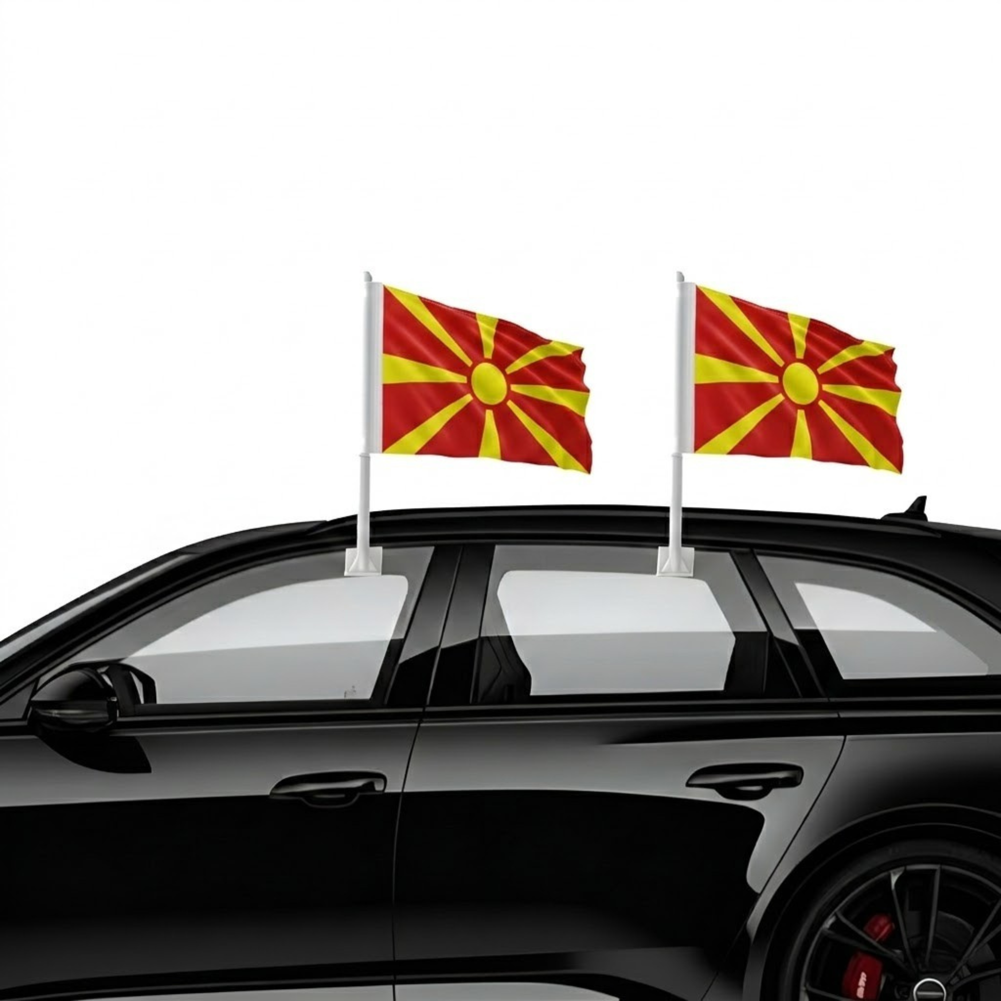 FIFA 2026 North Macedonia Car Flag - displayed outdoors on flagpole