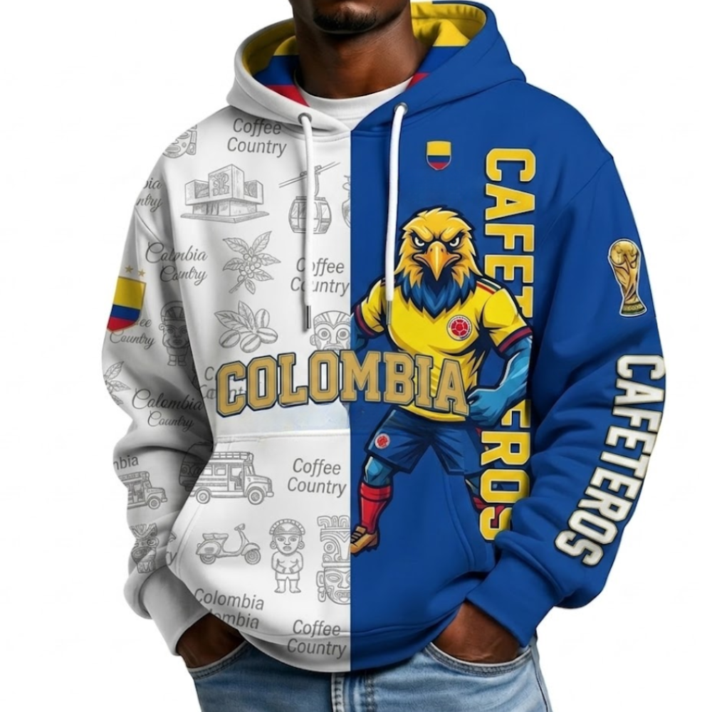 Colombia Football Themed All Over Printed Hoodie