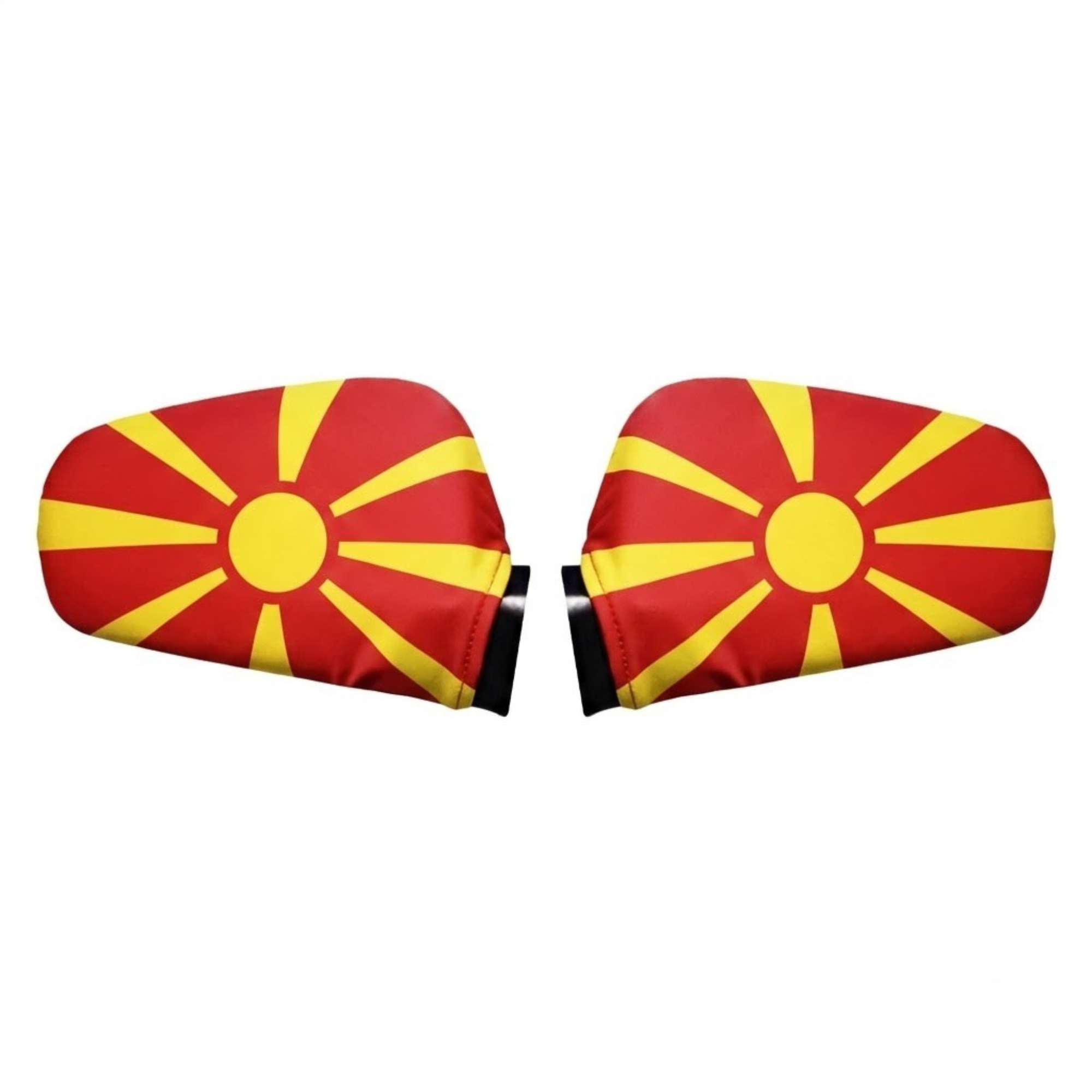 Official FIFA 2026 North Macedonia Car Mirror Flag showing elastic strap attachment detail
