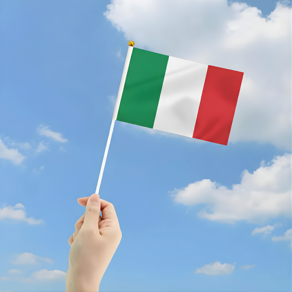 10 Pieces Of Official FIFA 2026 Italy Mini Flags close-up showing fabric texture and vivid colors