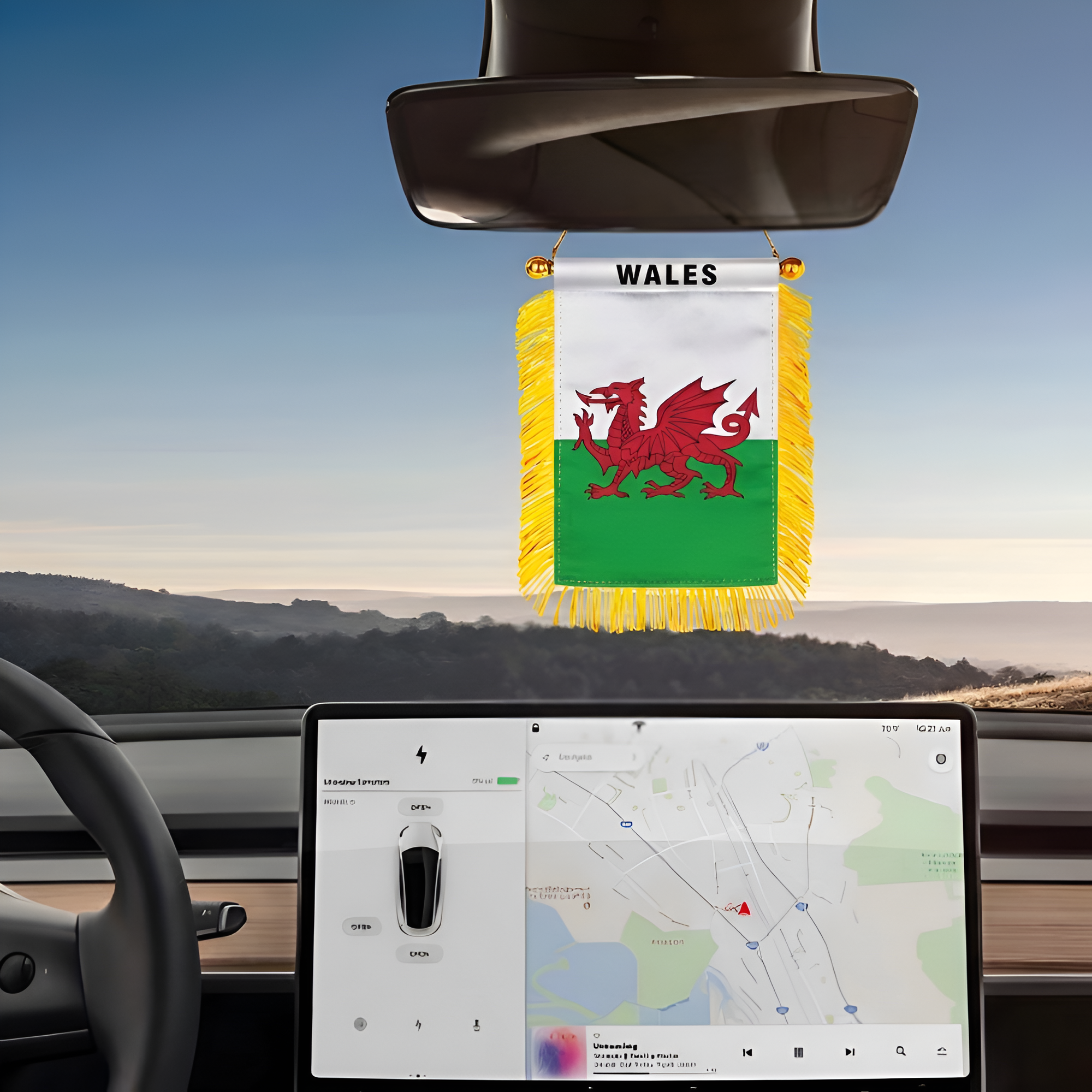 Official FIFA 2026 Wales Car Window Mini Decorative Flag mount hardware close-up