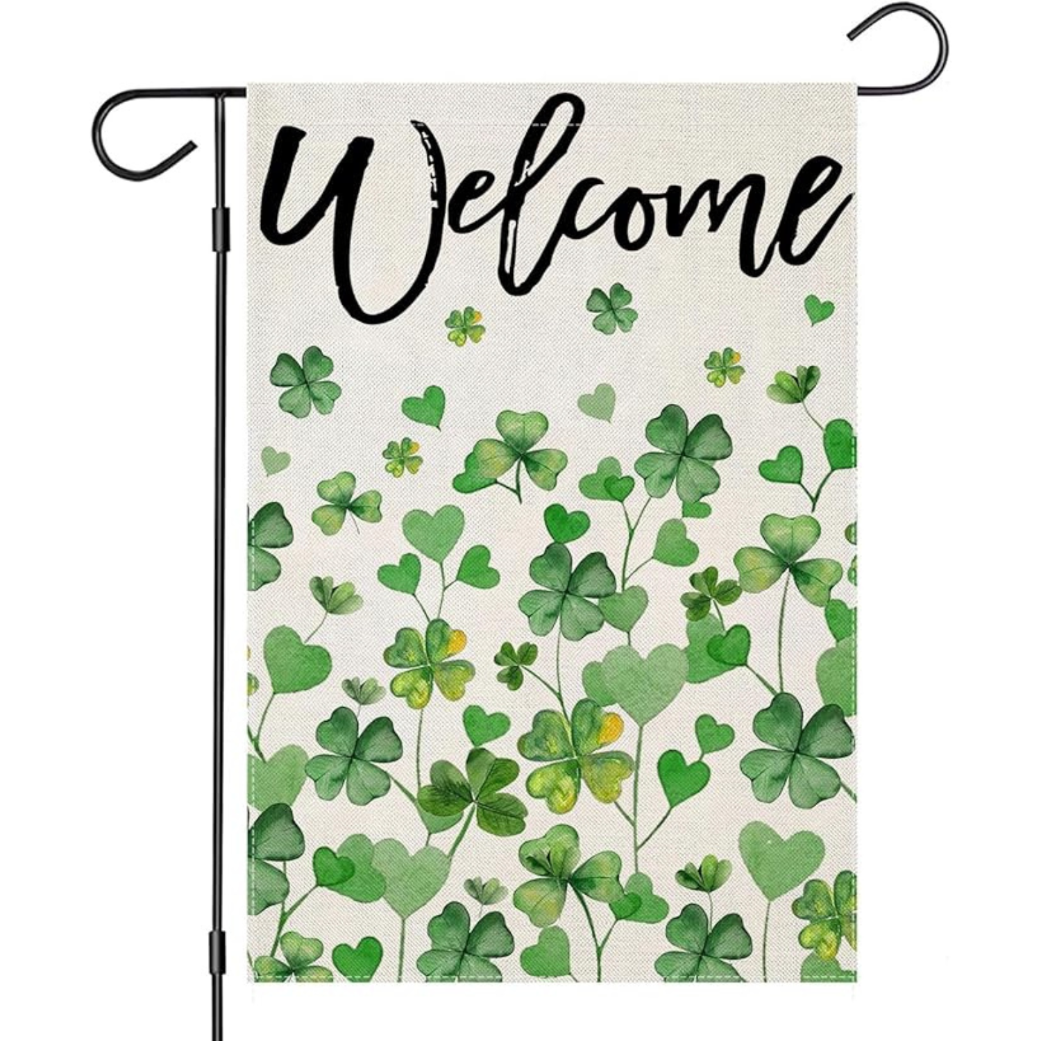St Patricks Day Garden Flag With Shamrock And Welcome Message-Globe Flags