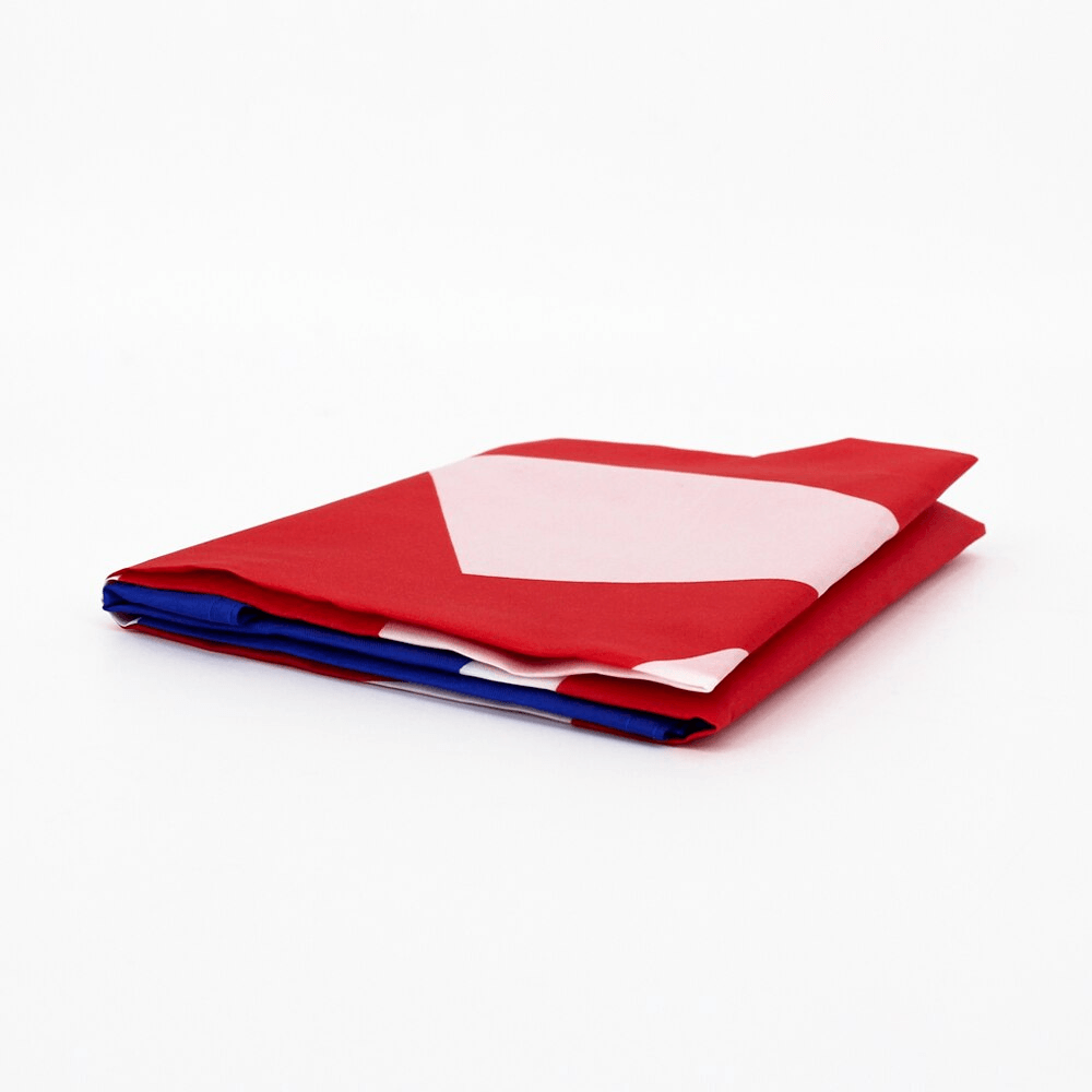 North Korean Flag close-up showing fabric texture and vivid colors