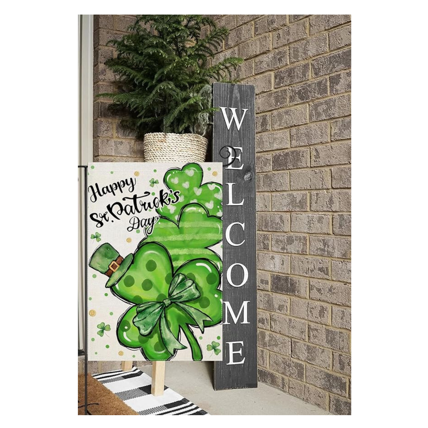 Shamrock and Hat Designed St Patricks Day Garden Flag close-up showing double-sided print quality